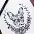 Lovely dotwork bulldog head witg floral frame tattoo design