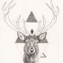 Lovely grey-ink deer with geometric ornaments tattoo design