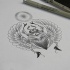 Lovely grey-ink winged scarab bug and shining sun disk tattoo design