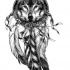 Lovely grey wolf head in indian dream catcher tattoo design
