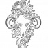 Lovely outline ram skull with cogwheels and flowers tattoo design