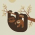 Lovely sleeping sloth family hanging on tree tattoo design