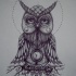 Lovely uncolored owl meditation tattoo design