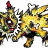 Lindo pokemon de zumbi amarelo com um monte de design de tatuagem de ossos