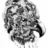 Luxury black-and-white fluffy feathered head eagle with ornament tattoo design