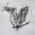 Luxury black-ink open-winged swan with watercolor splashes tattoo design