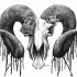 Luxury grey-ink ram skull with smudged horns tattoo design