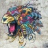 Luxury multicolor feather-decorated roaring jaguar head tattoo design