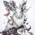 Luxury white horned hare and huge flying butterflies tattoo design