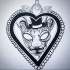 Mad-eyed sphynx cat in thick beaded heart frame tattoo design