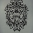 Mad screaming bear head on floral and feathered background tattoo design