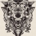 Madness white-eyed wolf head in triangle frame tattoo design