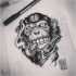 Monkey gangster with a gun smoking a sigarette tattoo design