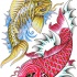 Multicolor koi fish couple tattoo design