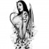 Mulher de diabo em preto e branco desagradável com design de tatuagem de asas de morcego