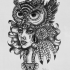 Native american girl in owl hat tattoo design by Veavictis