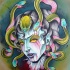 New school blue-skin bleeding medusa gorgona portrait tattoo design