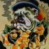 New school bulldog mafioso with yellow roses tattoo design