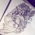 New school crowned mermaid curled in seaweeds tattoo design