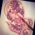 New school decorated mermaid in red shining tattoo design