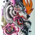 New school many-eyed wolf monster tattoo design