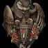 New school owl with street lamp and roses tattoo design