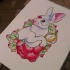 New school rabbit with clock in strawberry bush tattoo design