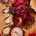 New school rooster keeping a clock in a beak tattoo design