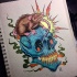 New school skull and mouse with shining sun tattoo design