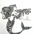 Nice black-ink mermaid with floral-patterned tail tattoo design