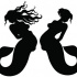 Nice black-ink pregnant mermaid silhouettes tattoo design