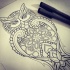 Nice black-line owl with floral ornament tattoo design