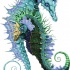 Nice colorful horned embracing seahorse couple tattoo design
