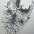 Nice grey-ink flying phoenix with flower buds tattoo design