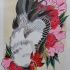 Nice japanese style rooster on pink peonies background tattoo design