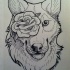 Nice uncolored wolf muzzle with rose eye tattoo design