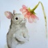 Nice watercolor rabbit smelling a pink flower tattoo design