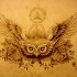 Nice winged owl head with flowers and illuminati tattoo design