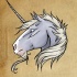 Old empty-eyed grey-skin unicorn head tattoo design