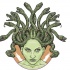 Old green-skin medusa gorgona head tattoo design