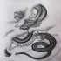 Old grey japanese dragon in clouds tattoo design by Ifinch