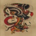 Old school asian dragon fighting with snake and eagle tattoo design