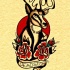Old school deer wikt red roses and quoted stripe tattoo design