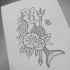 Old school mermaid with trident and roses without coloring tattoo design