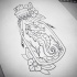 Old school outline seahorse in bottle with flowers tattoo design