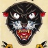Old school panther head with stars and flowers tattoo design
