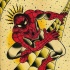 Old school spiderman hanging on his net tattoo design