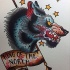 Old school wolf and arrow with lettered ribbon tattoo design