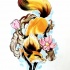 Orange-and-black running fox with cherry blossom tattoo design