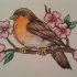 Orange-breasted sparrow sittind on flowered branch tattoo design by XsolvexcoagulaX